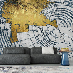 Tapet personalizat fine art cu inele de copac tip buturuga in nuante de alb si auriu white 'n gold tree rings