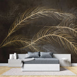 Tapet personalizat fine art cu pene aurii pe un fundal pamantiu muddy feathers