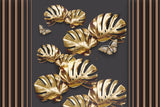 Tapet personalizat fine art cu frunze aurii de monstera pe un fundal negru brass monstera
