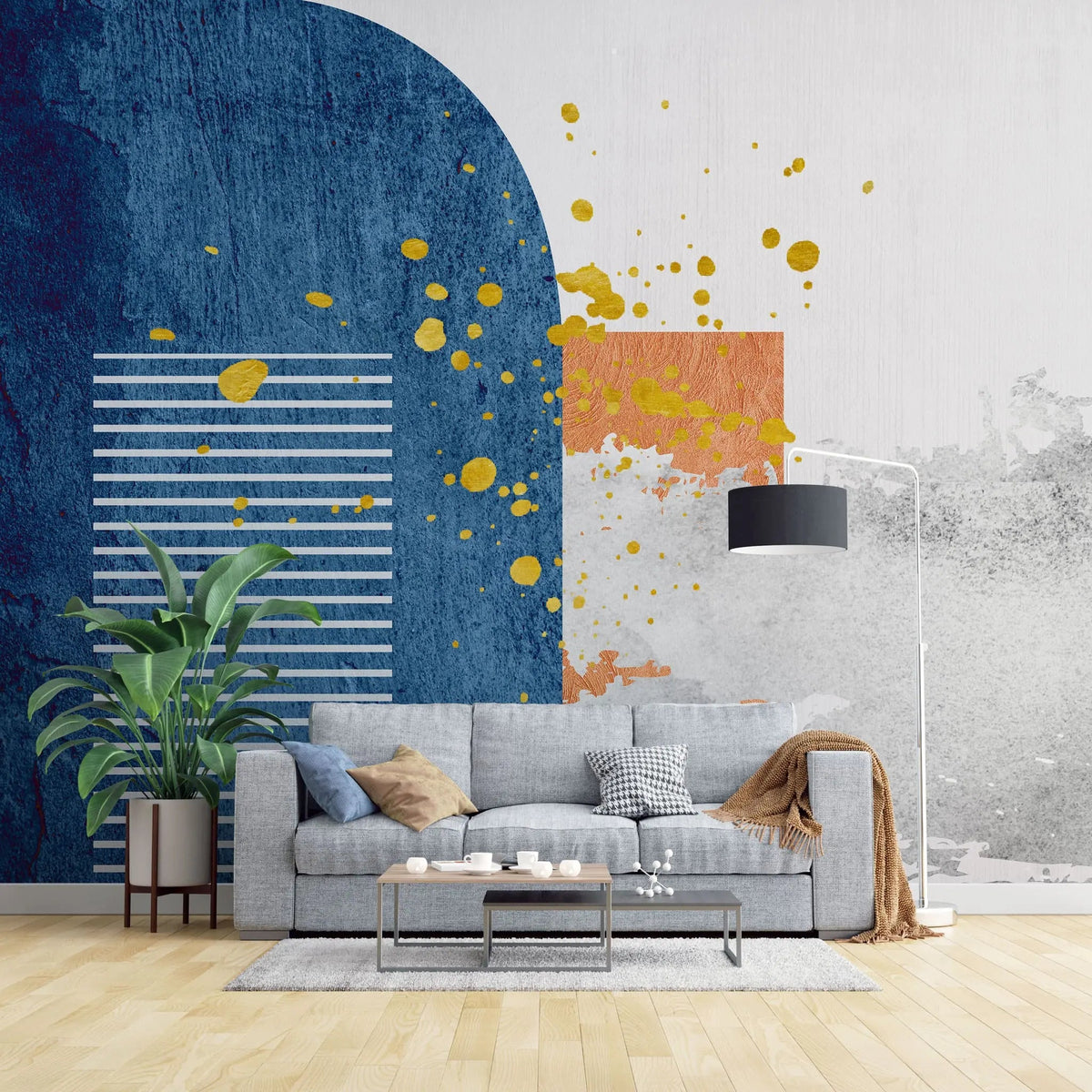Tapet personalizat fine art cu design abstract si pate de culoare yellow splash