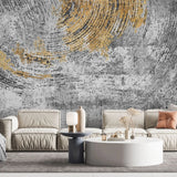 Tapet personalizat fine art cu cercuri aurii texturate pe un fundal gri beton concrete circles