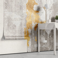 Tapet personalizat fine art cu perete gri beton si insertii aurii concrete golden foil