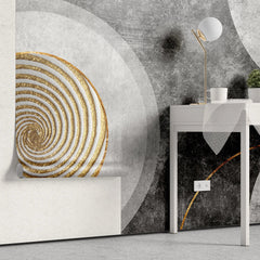 Tapet personalizat fine art cu elemente artistice in nuante inchise si aurii dark sand circle