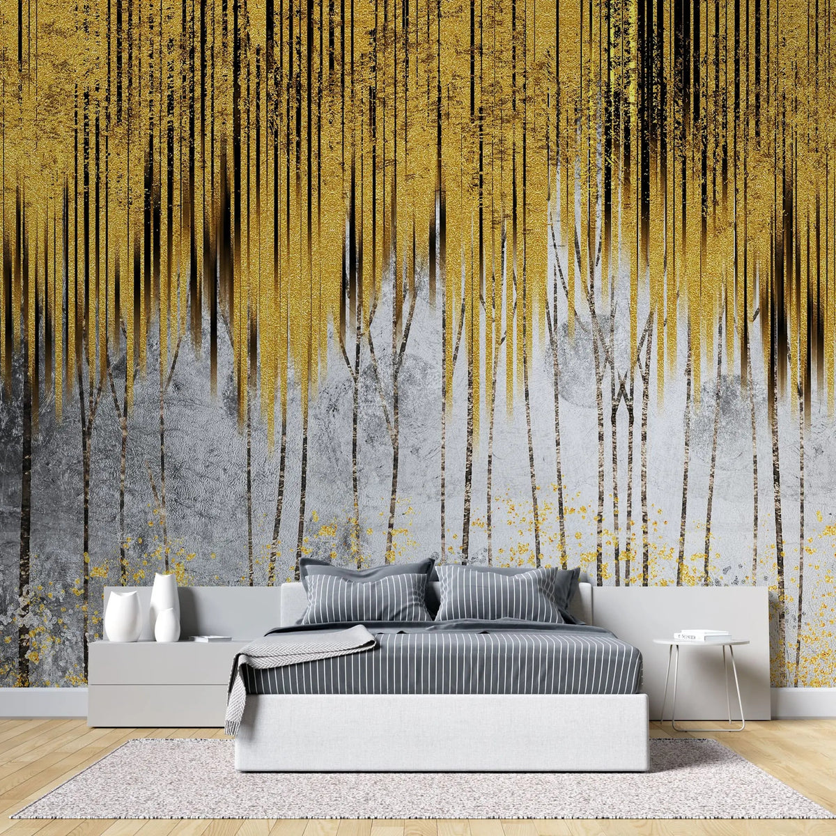 Tapet personalizat fine art cu dungi aurii si umbre negre golden curtains