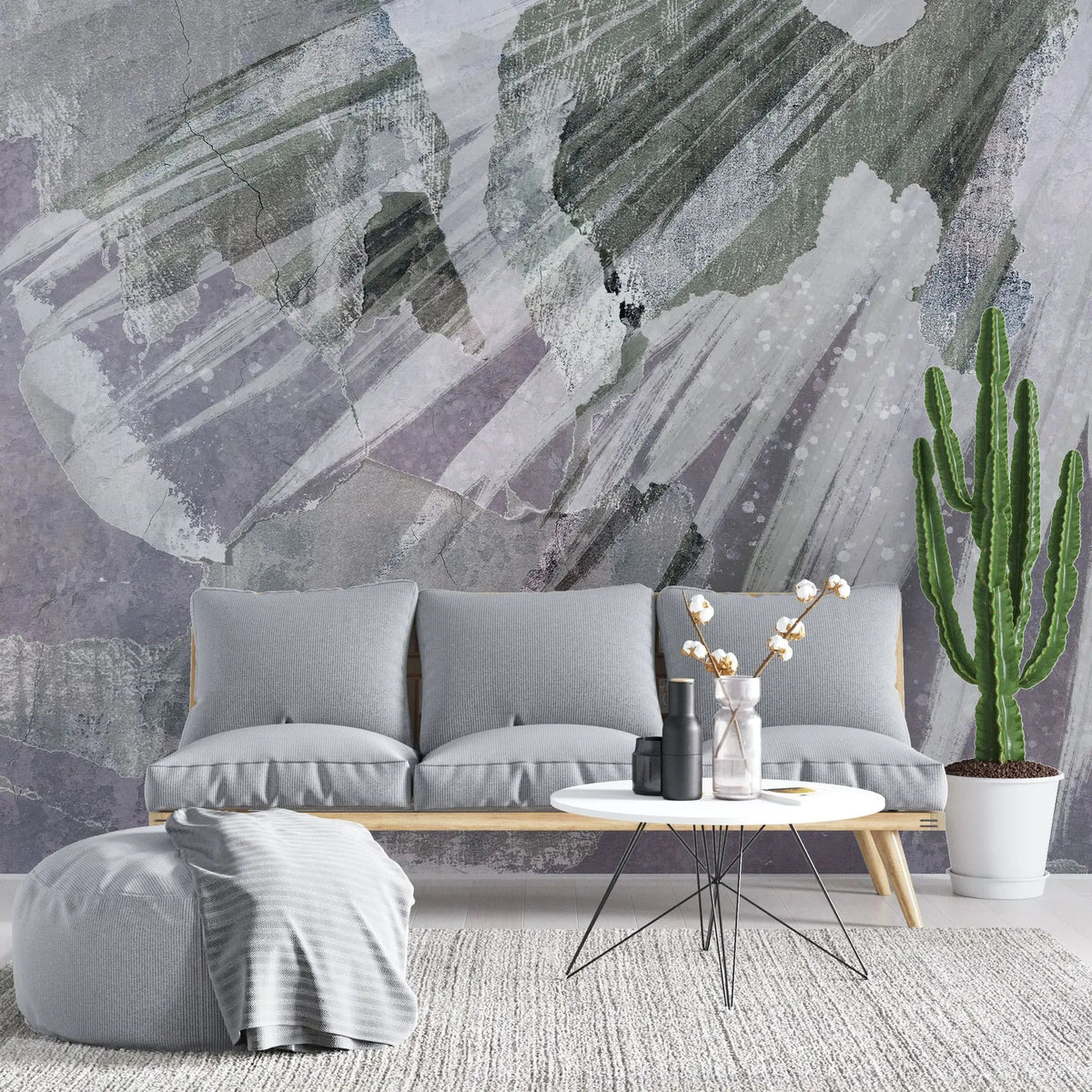 Tapet personalizat fine art cu frunza de palmier pictata artistic in nuante de verde si mov vintage artsy palm