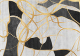 Tapet personalizat fine art cu elemente abstracte dungi aurii pe fundal negru si alb intersections