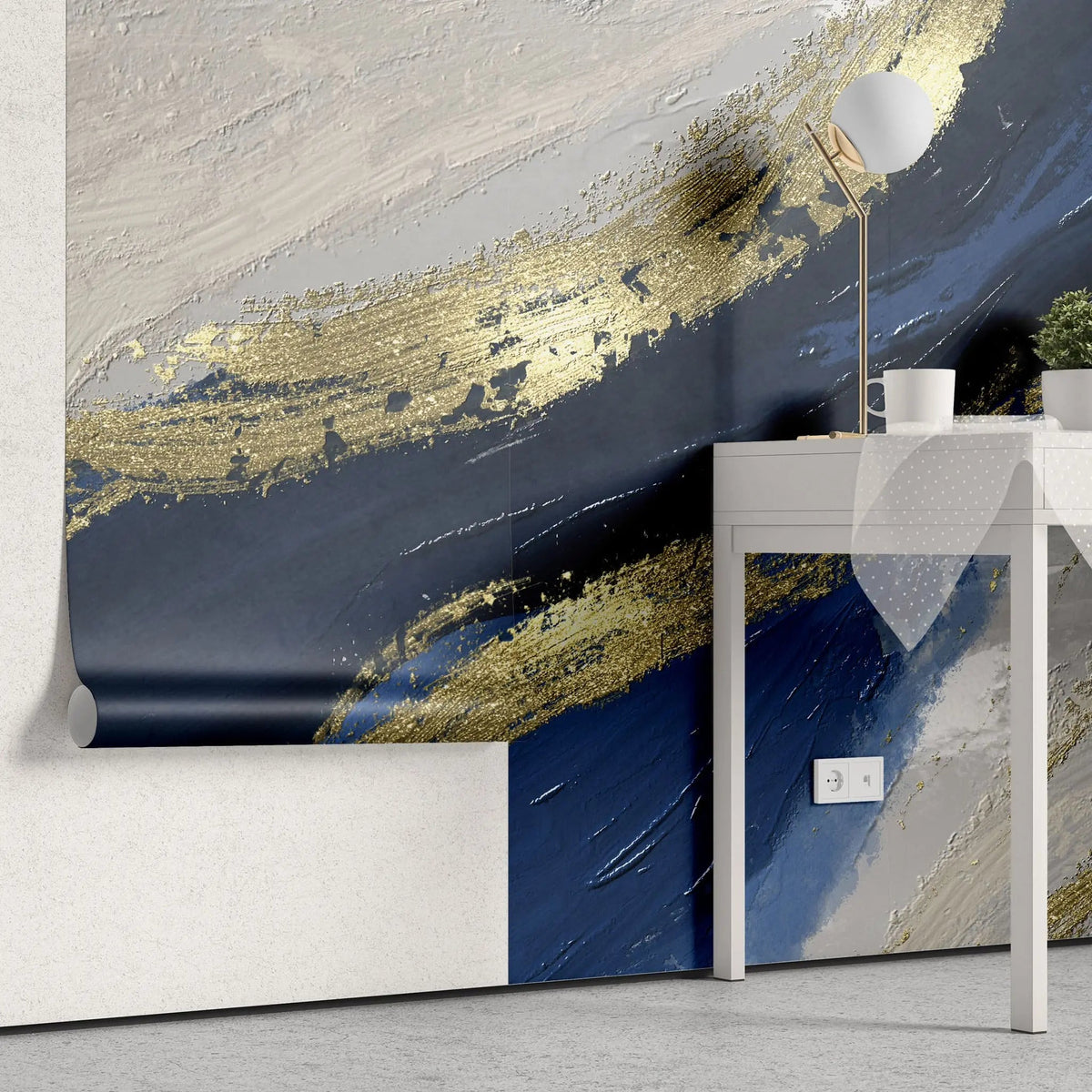 Tapet personalizat fine art cu nuante intense de albastru si auriu true colors