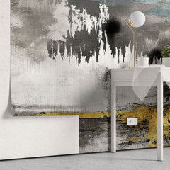Tapet personalizat fine art cu textura de canvas pictat in nuante de negru si albastru cu detalii aurii painted canvas