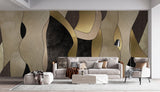 Tapet personalizat fine art cu forme geometrice verticale de diferite texturi aurii negre si bej sidefate combinate intr un stil elegant si rafinat
