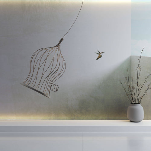 Tapet Personalizat Fine Art cu pasare salbatica evadand din colivie - BIRDCAGE FREE