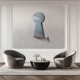 Tapet Personalizat Fine Art cu inspiratie minimalist abstracta cu om pasind catre cer prin gaura cheii - SKY KEYHOLE