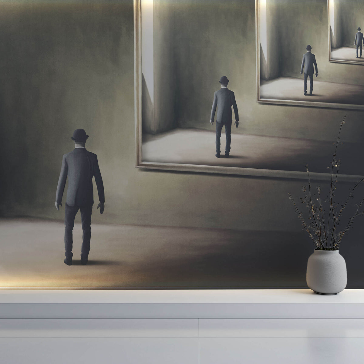 Tapet Personalizat Fine Art cu reflexia unui om in oglinda in mod repetat - MAN IN THE MIRROR