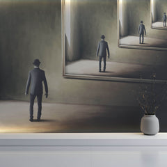Tapet Personalizat Fine Art cu reflexia unui om in oglinda in mod repetat - MAN IN THE MIRROR