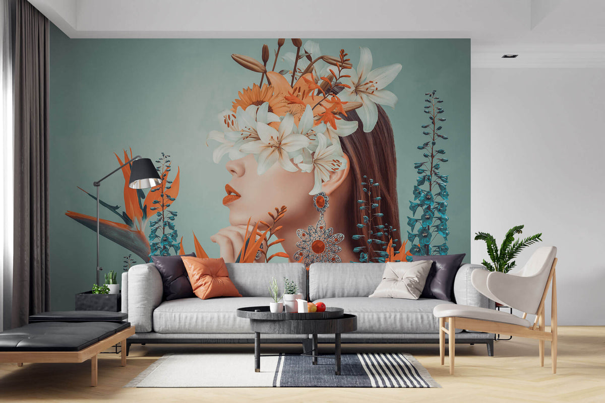 Tapet Personalizat Fine Art cu figura feminina inflorita - BIRD OF PARADISE WOMAN