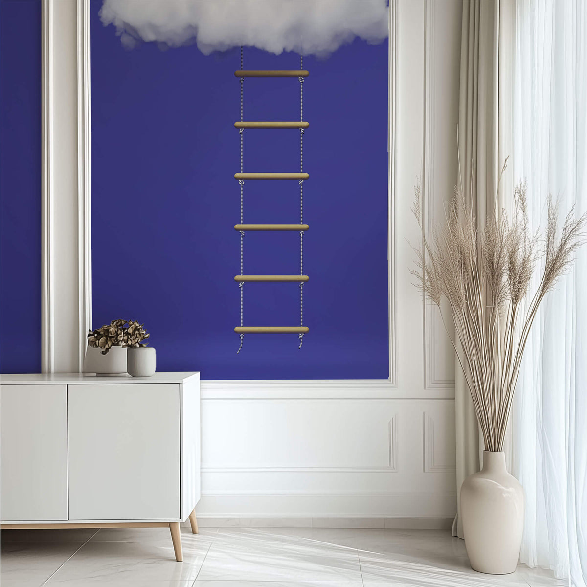 Tapet Personalizat Fine Art cu scara catre nor intr-un fundal albastru - STUDIO CLOUD
