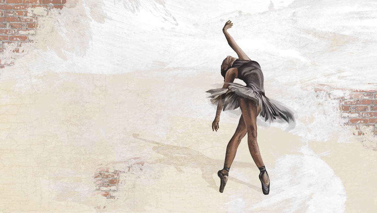 Tapet Personalizat Fine Art cu balerina pe un fundal bej cu caramida rosie - CREAM BALLERINA