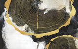Tapet Personalizat Fine Art cu sectiuni de rondele de lemn aurii si fundal pictat cu acril - GOLDEN WOOD SECTIONS
