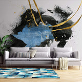 Tapet Personalizat Fine Art cu pictura artistica de accent in nuante de albastru negru si auriu 2 - TEXTURED SPLASH DOWN