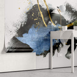 Tapet Personalizat Fine Art cu pictura artistica de accent in nuante de albastru negru si auriu 2 - TEXTURED SPLASH DOWN