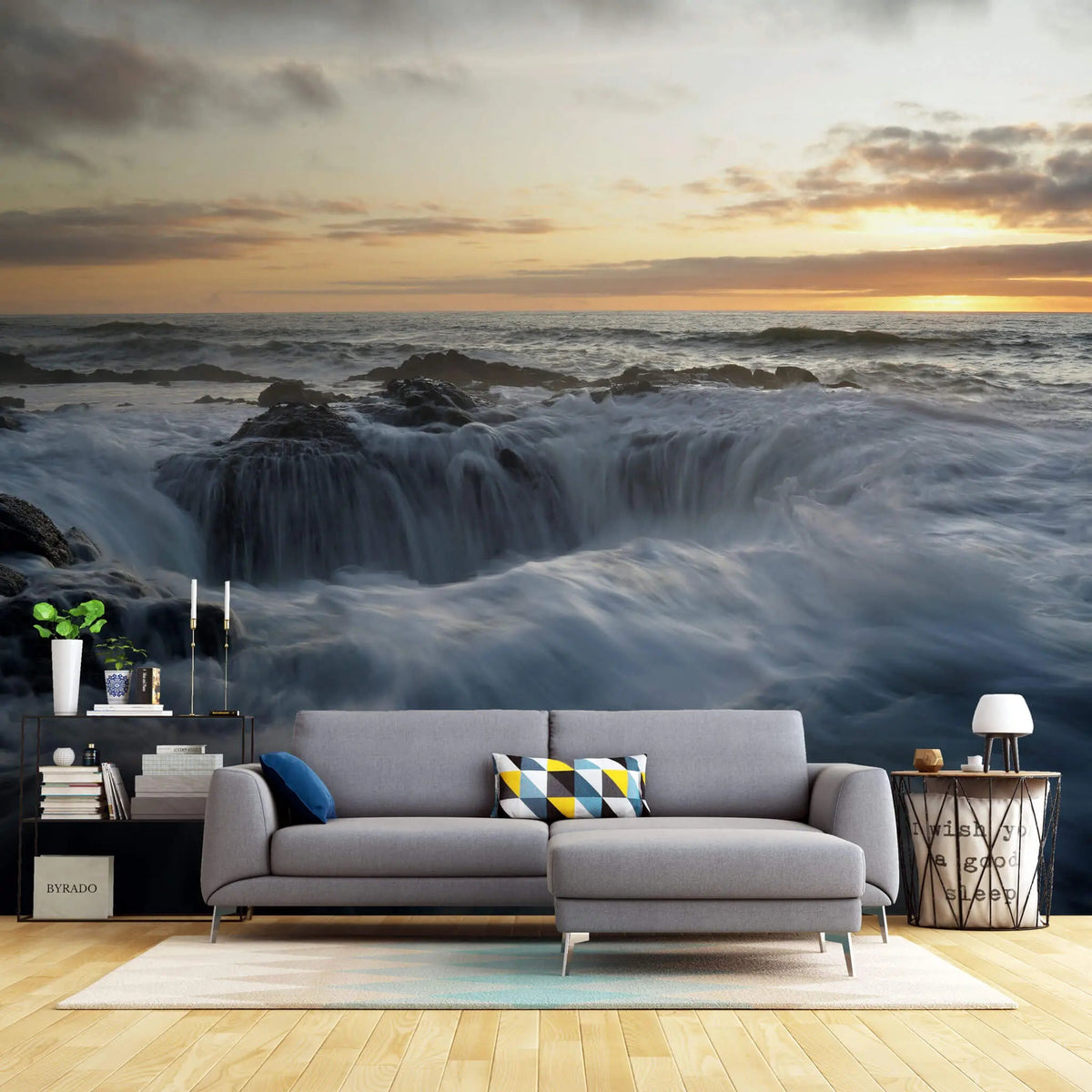 Tapet personalizat fotografie cu cascada surprinsa la rasarit dawn waterfall