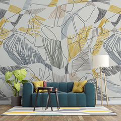 Tapet personalizat line art cu modele abstracte colorate abstract line art