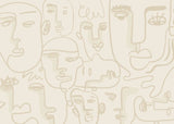 Tapet personalizat line art cu fete in nuante de bej face line art