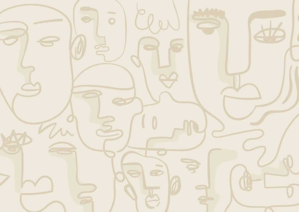 Tapet personalizat line art cu fete in nuante de bej face line art