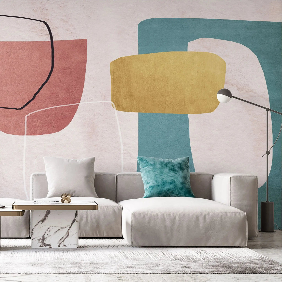 Tapet personalizat line art in nuante vivide de contrast mediterranean contrast