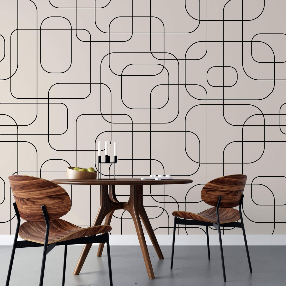 Tapet personalizat Line Art cu forme abstracte in stil retro minimalist - RETRO MODERNITY