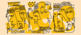 Tapet personalizat Line Art cu portrete abstracte in stil line art in nuante de galben - ECHOES OF IDENTITY