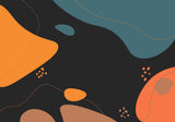 Tapet personalizat Line Art cu forme fluide abstracte in nuante de portocaliu si turcoaz pe un fundal negru - MIDNIGHT FLUIDITY
