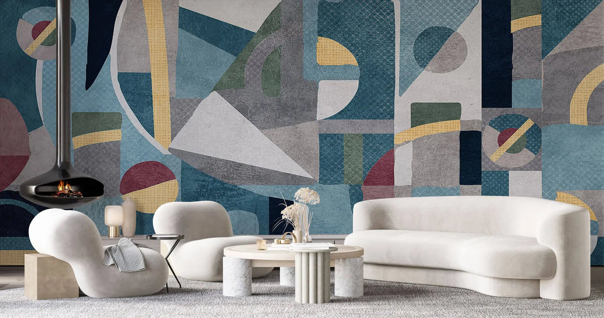 Tapet personalizat modern cu forme geometrice retro colorate retro geometric