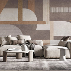 Tapet personalizat modern cu forme geometrice in nuante de bej si maro brown shades