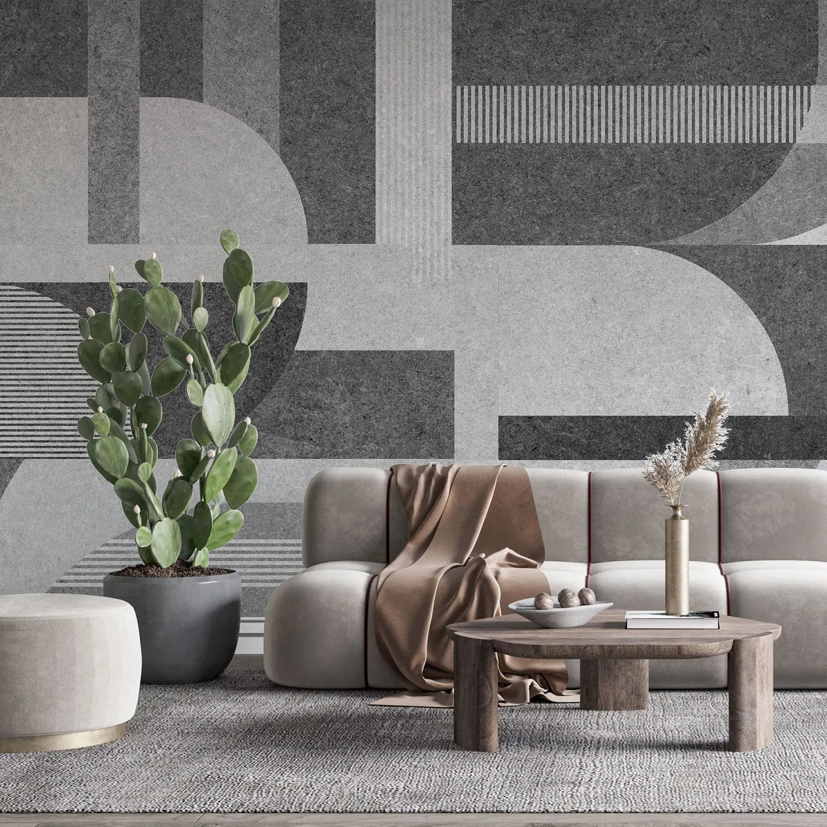 Tapet personalizat modern cu forme geometrice in nuante de gri gray shades