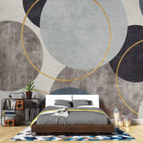 Tapet personalizat modern cu cercuri colorate cu textura si detalii aurii textured circles