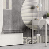 Tapet personalizat Modern cu dungi bej verticale si in semicercuri pe un fundal gri plaster - GRAY PLASTER STRIPES