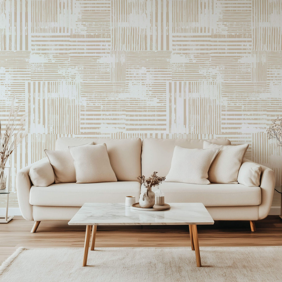 Tapet personalizat Modern cu dungi abstracte in nuante de bej cald si alb - MODERN BEIGE