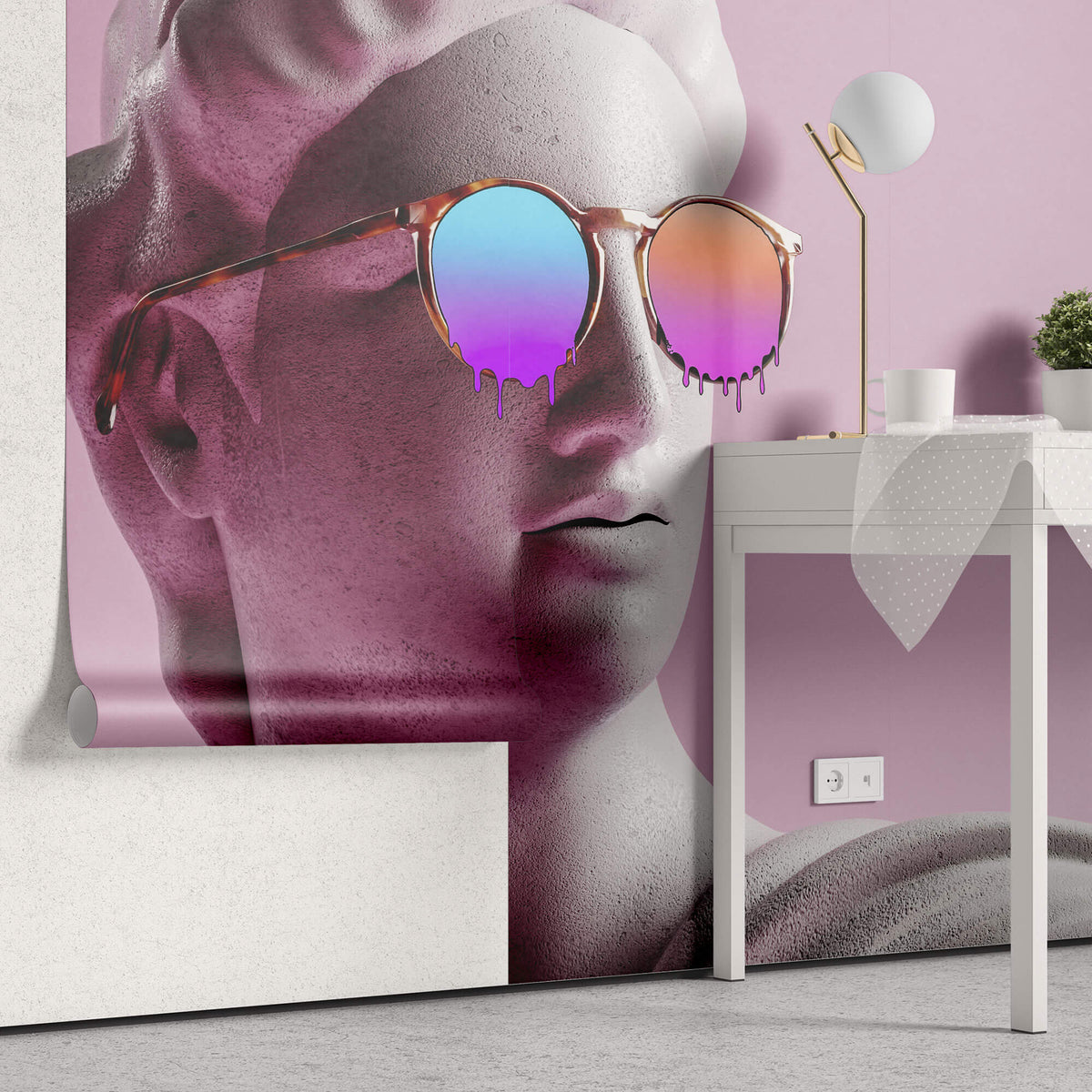 Tapet Personalizat Pop Art & Cartoon cu sculptura de piatra cu ochelari de soare psihedelici - MELTED SUNGLASSES