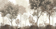 Tapet personalizat forest cu reni si caprioare in padure in nuante sepia reindeer forest