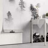 Tapet personalizat forest cu ceata densa alba white fog