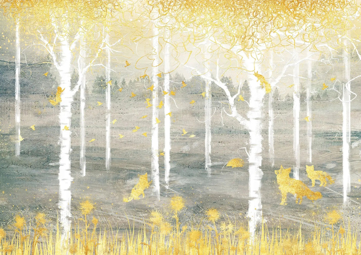 Tapet personalizat forest cu padure aurita golden forest