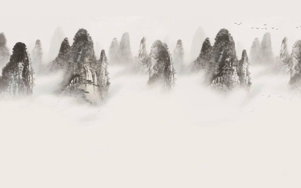 Tapet personalizat forest cu muntii tianzi din china aflati sub ceata tianzi mountains