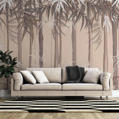 Tapet personalizat forest cu padure de bambus pe fundal roz bamboo forest