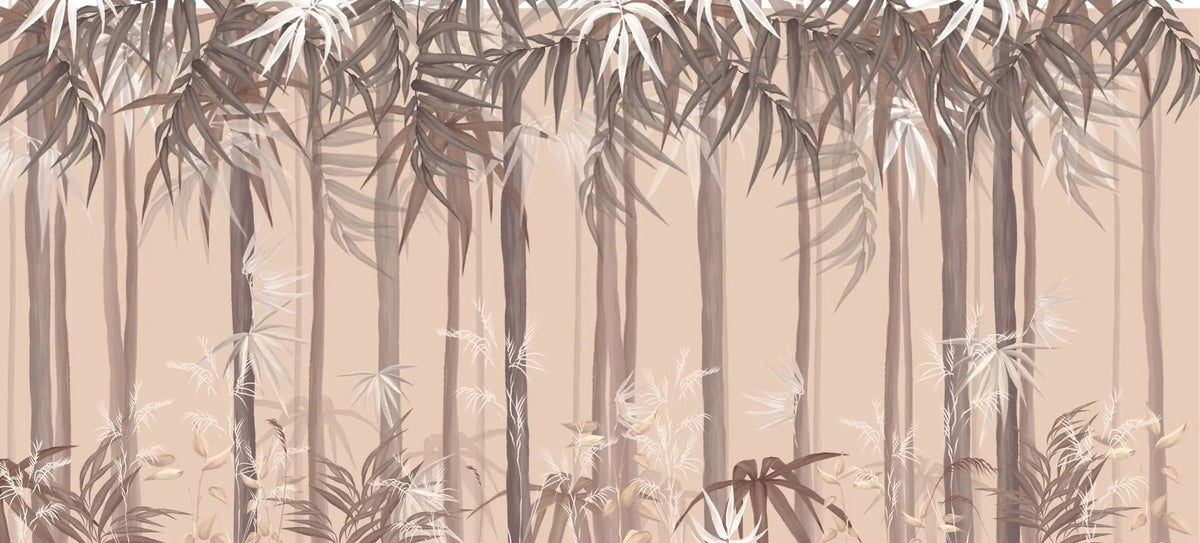 Tapet personalizat forest cu padure de bambus pe fundal roz bamboo forest