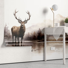 Tapet personalizat forest cu o ilustratie majestuoasa a unui elan intr un peisaj montan impadurit creand o atmosfera salbatica si impresionanta mountain moose