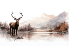 Tapet personalizat forest cu o ilustratie majestuoasa a unui elan intr un peisaj montan impadurit creand o atmosfera salbatica si impresionanta mountain moose