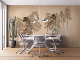 Tapet personalizat forest cu un design simplificat cu brazi stilizati inspirand un aspect curat si contemporan stamp pine trees