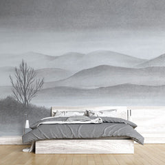 Tapet personalizat forest cu o reprezentare artistica a unei paduri cu forme geometrice si elemente rustice aducand un stil traditional bacovian