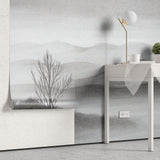 Tapet personalizat forest cu o reprezentare artistica a unei paduri cu forme geometrice si elemente rustice aducand un stil traditional bacovian