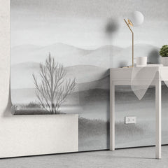 Tapet personalizat forest cu o reprezentare artistica a unei paduri cu forme geometrice si elemente rustice aducand un stil traditional bacovian